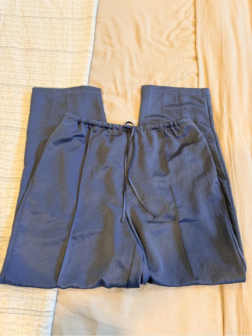 Madewell Satin Wide-Leg Drawstring Pants — Slate Blue